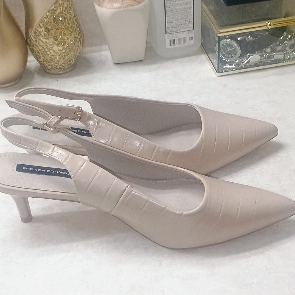 French Connection Beige Slingback Heels